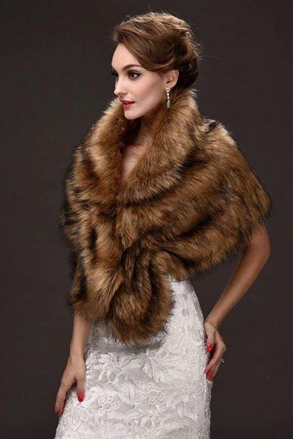 Brown Faux Fur Coat Gilet Fur Vest Women Brown Wraps Winter Fashion Accessories