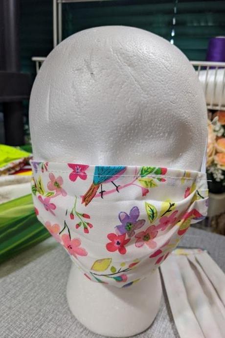 2pcs Bird Flowers Prints New Mask for Women/ 1 Solid Mask for Women