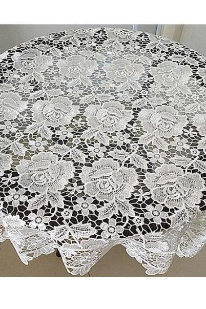 Rsslyn New Home Accent Off White Lacy Table Cover with Rose Design Bridal Wedding Table Cover