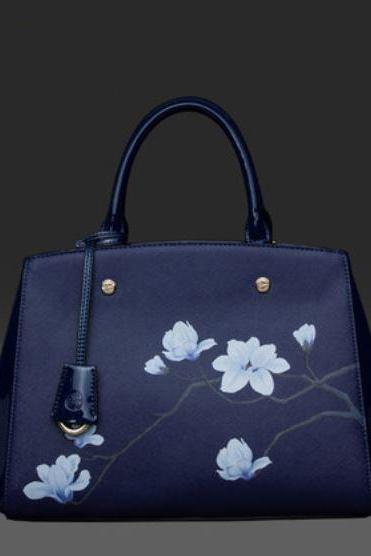 Navy Blue Bag Floral High Quality Fashion and Luxury Tote Navy Blue Purse Women