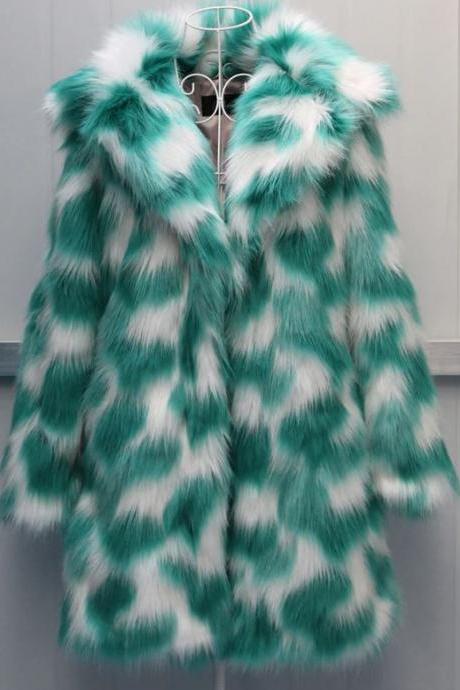 Green Magic Warm and Cozy Faux Fur Blazers for Women Green Fur Coats for Women Free Shipping Overcoats for Women Wide and Big Collar