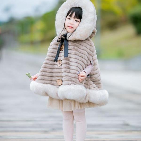 fluffy hooded poncho