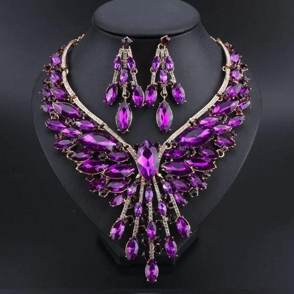 Rsslyn Purple Jewelry Sets for Women-Crystal Bridal Jewelry Sets Wedding Party Jewelries Pretty Accessory