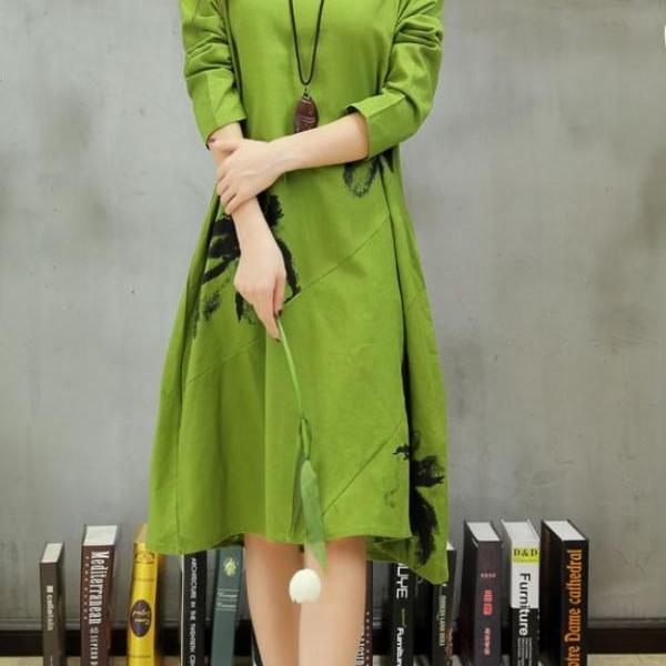Green Linen Dress Spring A..