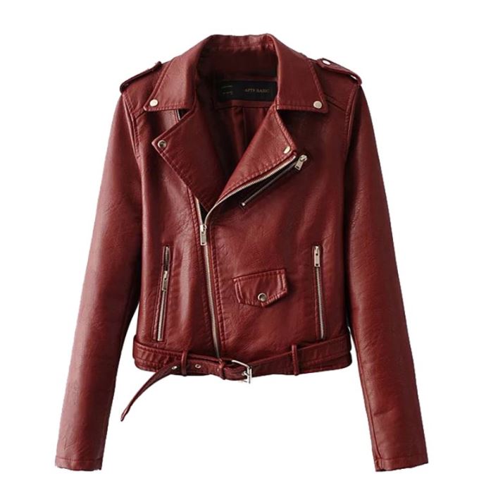 Red Coat Jacket PU Leather Sleeve Fashion Wool Coat For Women ...