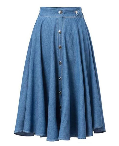 Denim Skirts Denim Knee Length A-Line Skirt Featuring Button Ready To ...