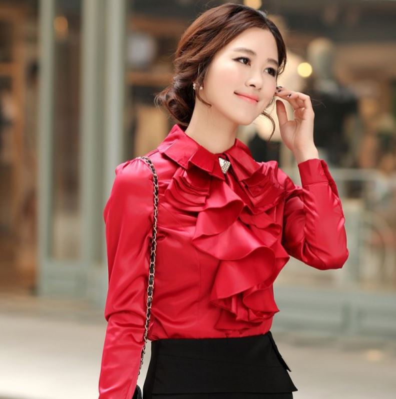 New Women Spring And Summer Fashion StyleTops Blouse -Red Ruffled Top ...