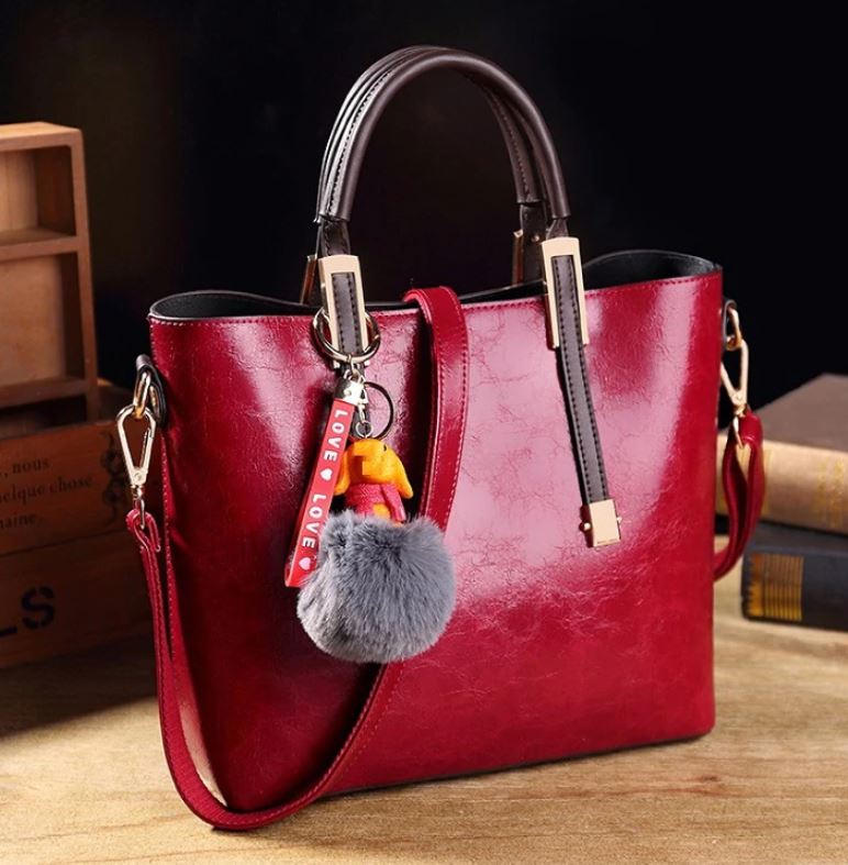 Real Leather Candy Apple Red Color Leather Bags For Women Red Tote With ...