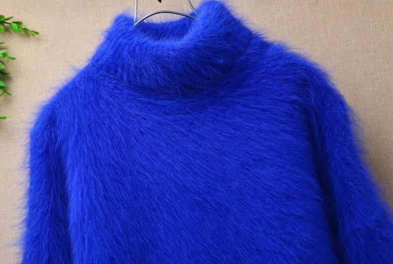 Angora Royal Blue Sweaters For Women-Royal Blue Turtleneck Collar ...