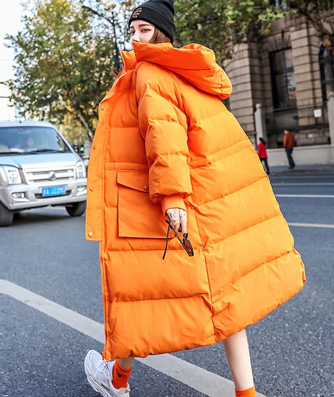 2020 Parkas For Women Orange Cotton Duck Down Long Overcoats For Women ...