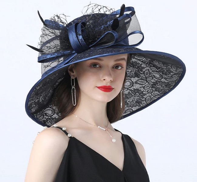Rsslyn Fashion Kentucky Derby Hats Navy Blue Wide Brim Hats For Summer ...