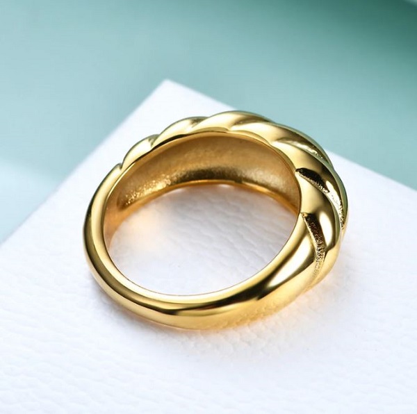 Rsslyn Solid Golden Rings For Women Twisted Pattern Gold Plated