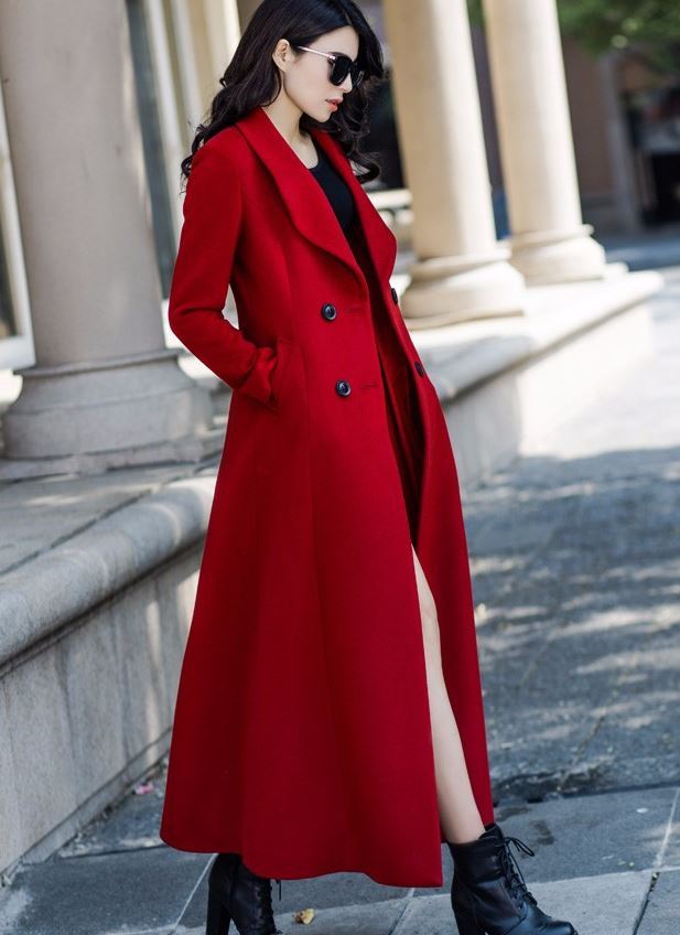 Red Trench Coats Woolen Material Long Dress Red Dress Coats Winter ...