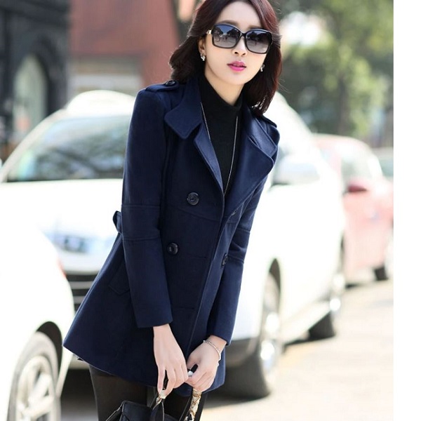 Large Navy Blue Jacket Winter Fashion Wool Coat For Women on Luulla